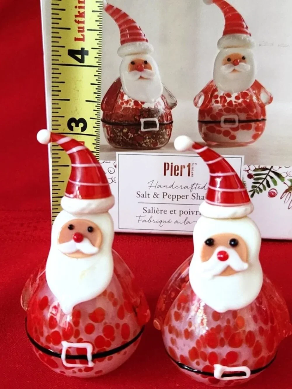 Pier 1 Imports Hand Blown Glass Santa Claus Christmas Salt/Pepper Shakers NIB